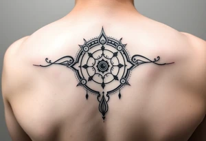 Minimalist style tattoo with oranental design with symbolism and dot work tattoo idea