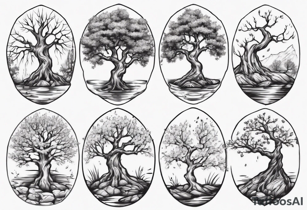 Small spring water and oka tree tattoo idea