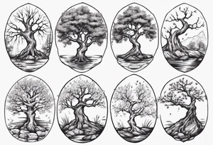 Small spring water and oka tree tattoo idea