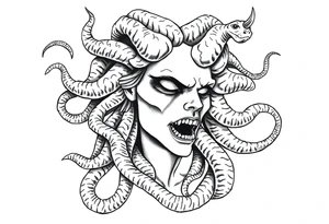 Scary Greek female god medusa with snake hairs tattoo idea