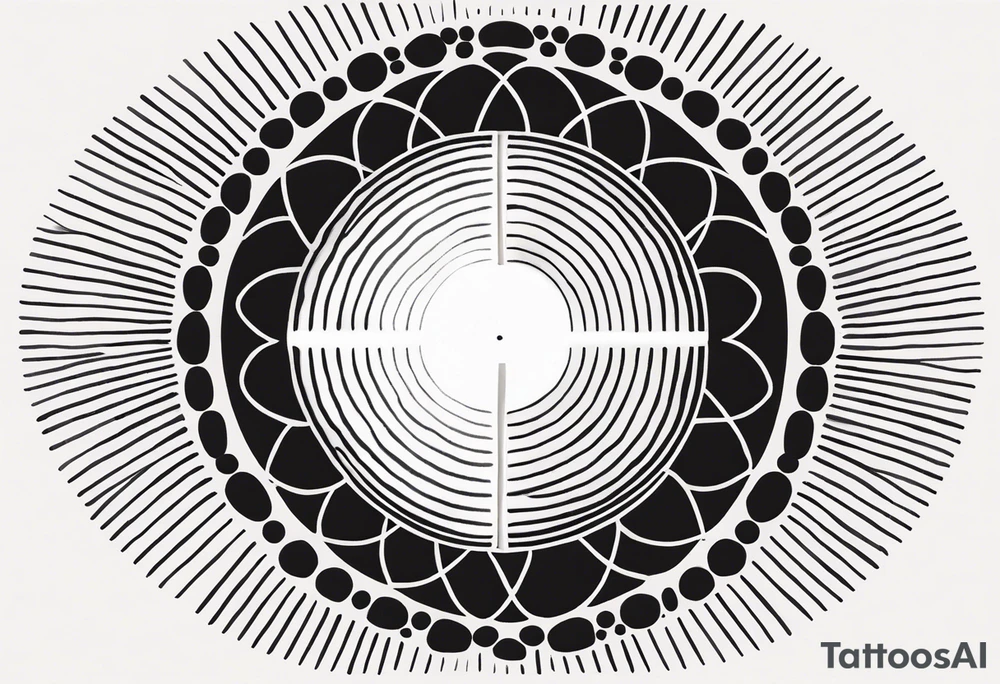 Circle made with black dots, looks like the sun, circle has white hole in the midle, gap between dots is getting bigger the further from the center tattoo idea tattoo idea