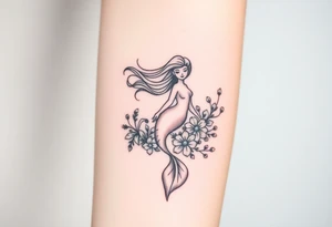 ethereal mermaid with flowing hair among coral and sea flowers tattoo idea
