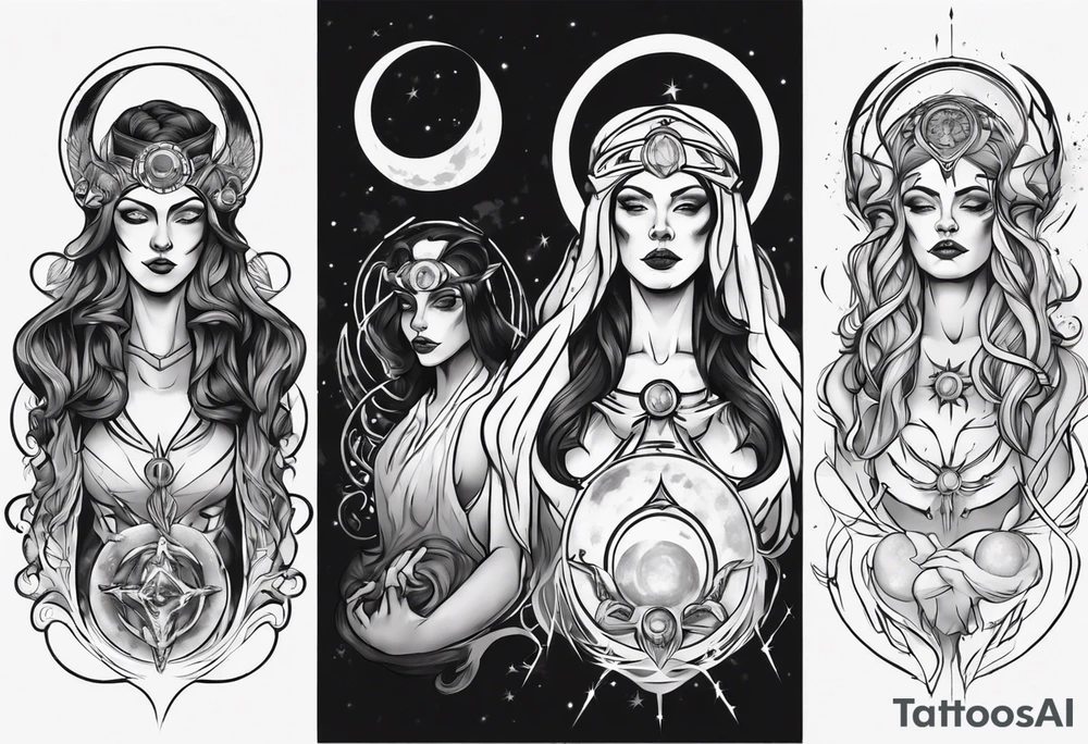 The High Priestesses. Hecate, Artemis and Selene morphing into One. Representing Magic, Intuition and The Moon. tattoo idea
