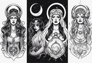 The High Priestesses. Hecate, Artemis and Selene morphing into One. Representing Magic, Intuition and The Moon. tattoo idea