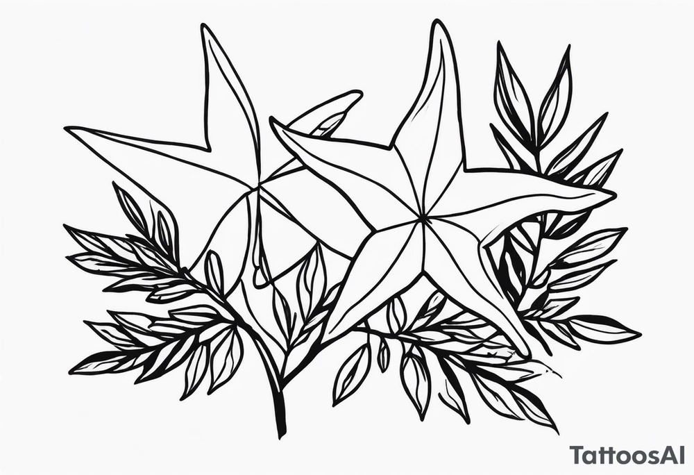 Two different star fish on top of olive branch tattoo idea Two different star fish on top of olive branch tattoo idea