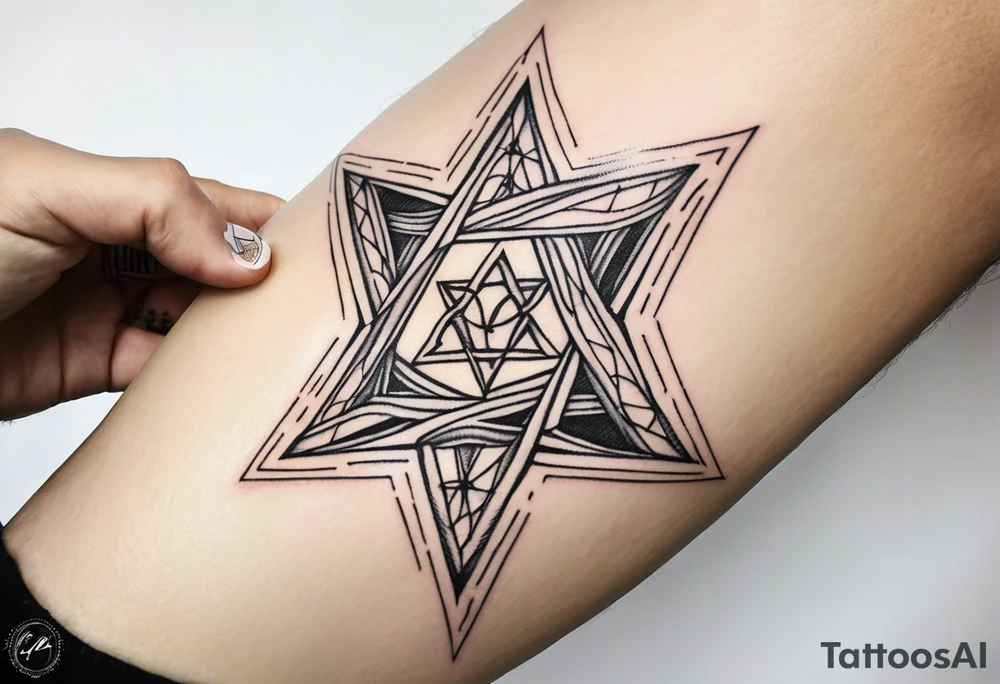 knee tattoo with unicursal hexagram from Thelema tattoo idea