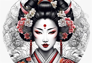 geisha pulling off hannya mask tattoo idea