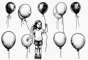 Little girl holding on to balloons and wearing a T-shirt saying ‘dream’ , going up to the sky tattoo idea