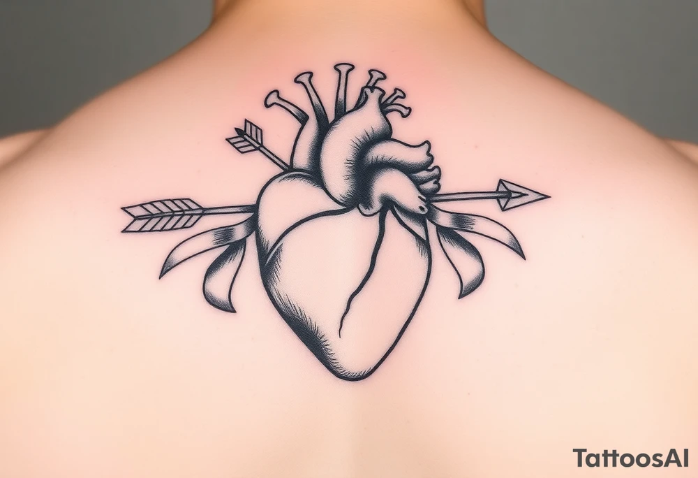 anatomical heart pierced by ornate arrow with flowing ribbons tattoo idea anatomical heart pierced by ornate arrow with flowing ribbons tattoo idea