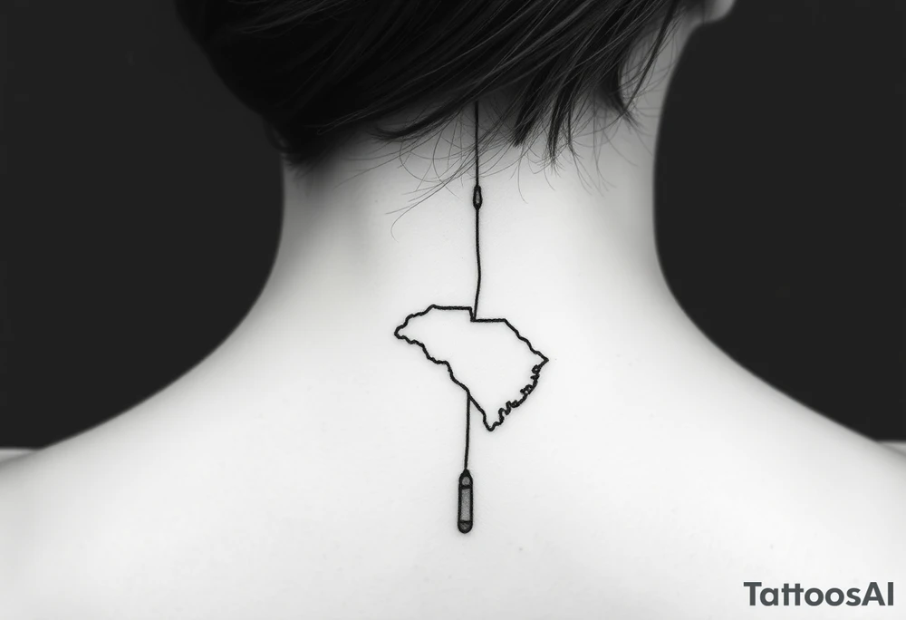 Fishing rod with South Carolina state dangling from it tattoo idea