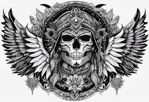 black kali, goddess pirate, alien, pachamama, valkrye, warrior, skull, lotus azul, wing, eagle, zenza resonance, stars, one side chest tattoo idea