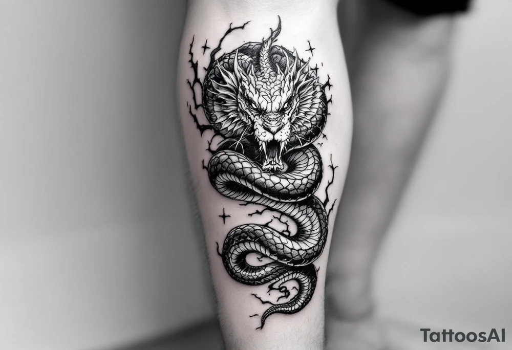 snake wrapping around lower leg tattoo idea