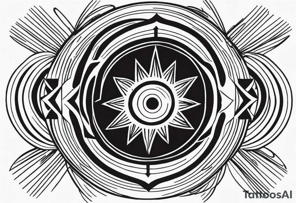 a mixture of minimalist/fine line/tribal tattoo design that is mainly minimalist with fine lines. unique Design of the sun that resembles a connection to the sun. It further resembles the sun's energy. Make it simple to draw and focus on the rays of sunshine
unique shape tattoo idea