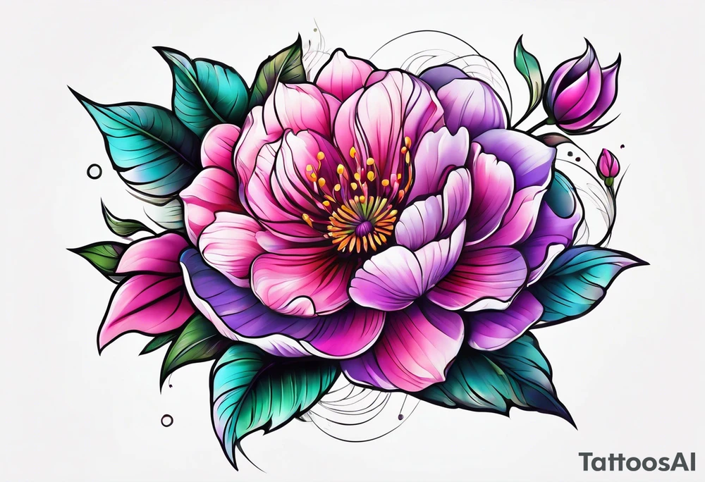 Bright, colorful, lots of pinks and purples flower arm tattoo tattoo idea
