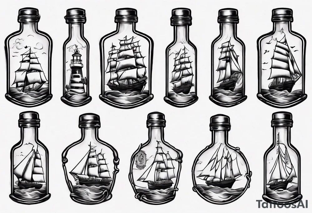Sailing ship in a bottle tattoo idea