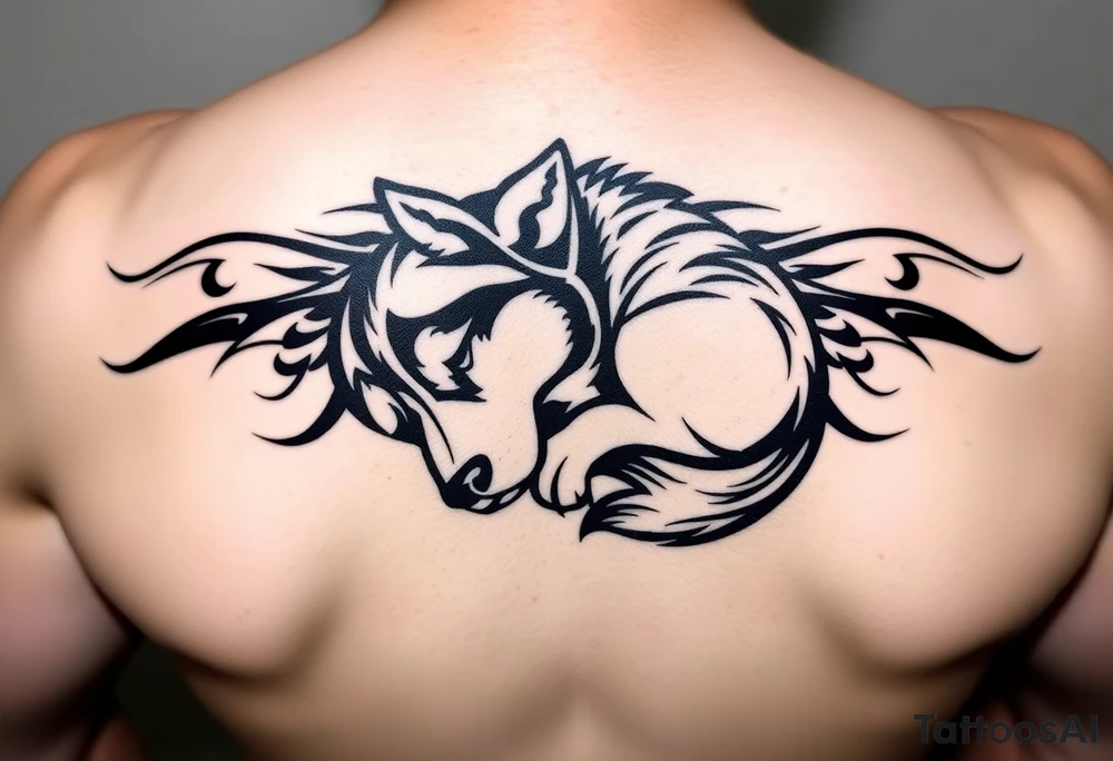 Majestic Siberian husky curled up napping tattoo idea