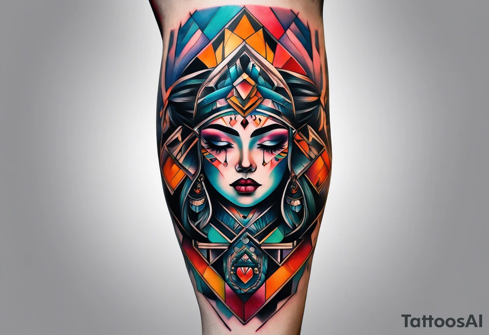 knee tattoo with geometric shapes tattoo idea