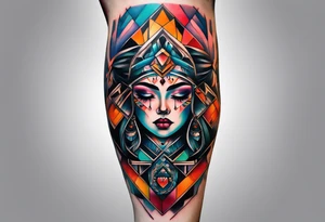 knee tattoo with geometric shapes tattoo idea
