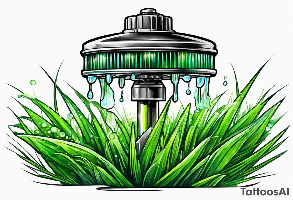 lawn sprinkler with green grass tattoo idea
