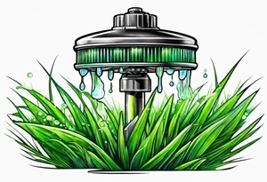 lawn sprinkler with green grass tattoo idea