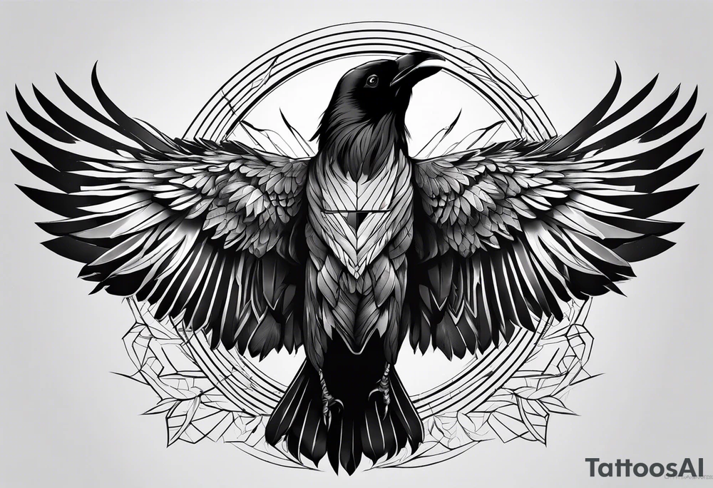 crow with open wings, only lines tattoo idea