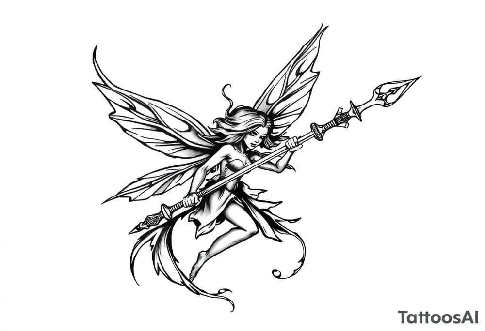 Dark fairy with weapon tattoo idea