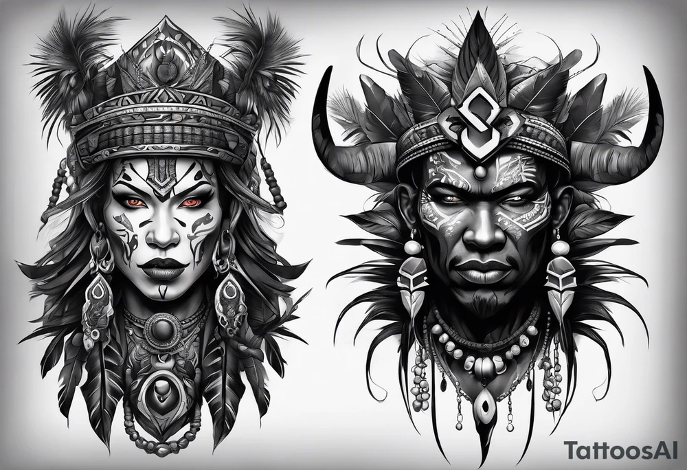 witch doctor, finely detailed, full bodied, dark fantasy style tattoo idea