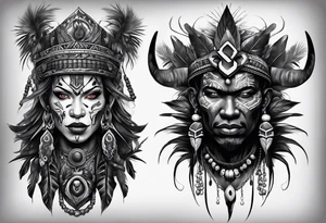 witch doctor, finely detailed, full bodied, dark fantasy style tattoo idea