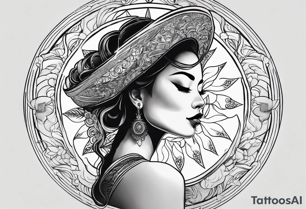 sun and woman tattoo idea