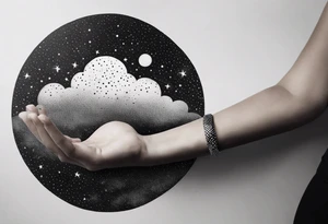 A wrist tattoo in a format of a cloud with the bracelet orientation and inside of this cloud I want galaxy stars and planets tattoo idea