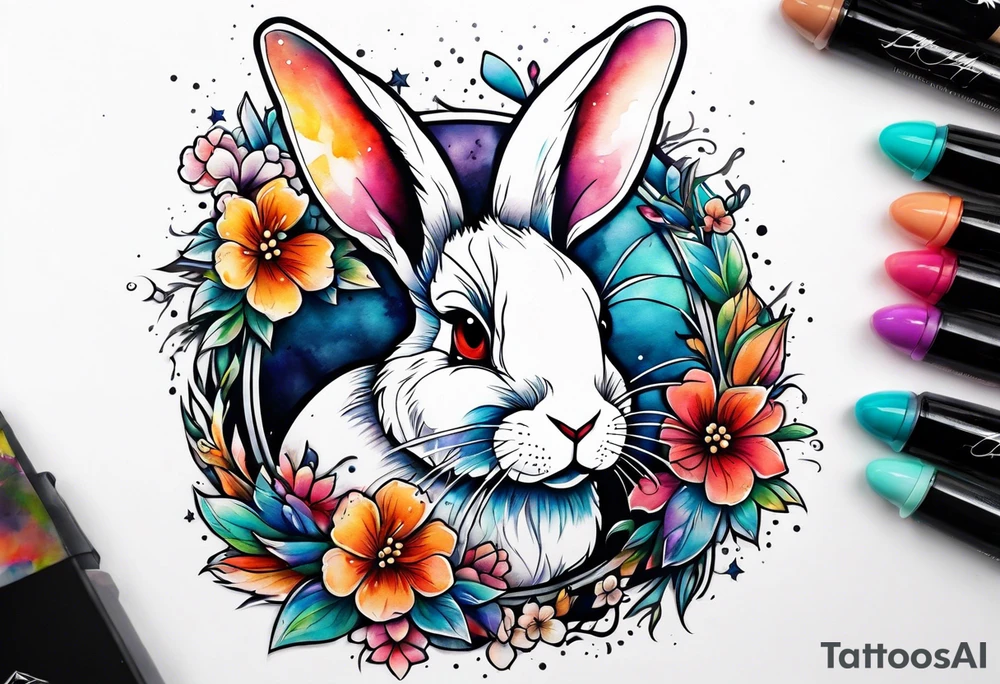 Bunny rabbit with Kirsty R written underneath tattoo idea