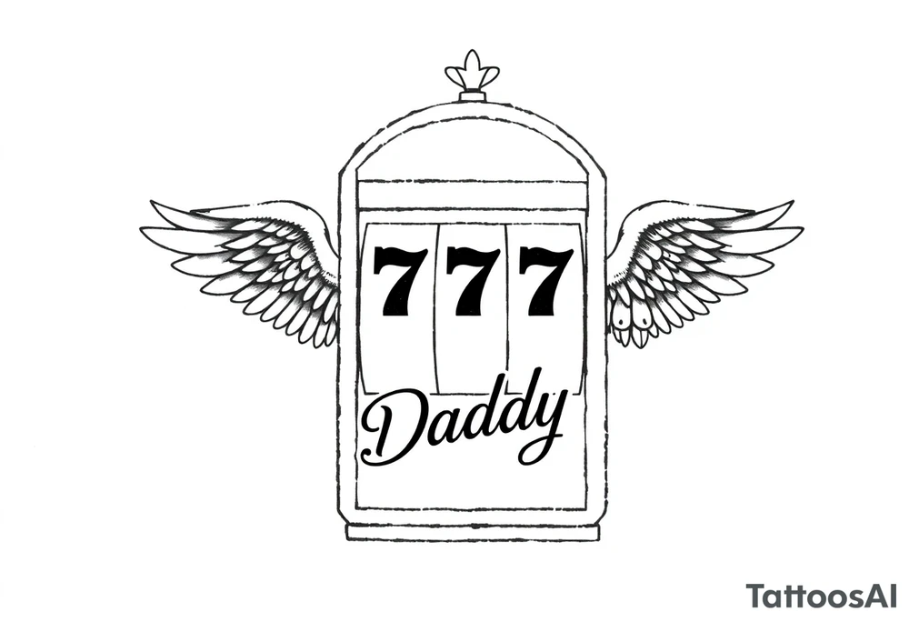 Slot machine with 777 and the word Daddy with angel wings tattoo idea