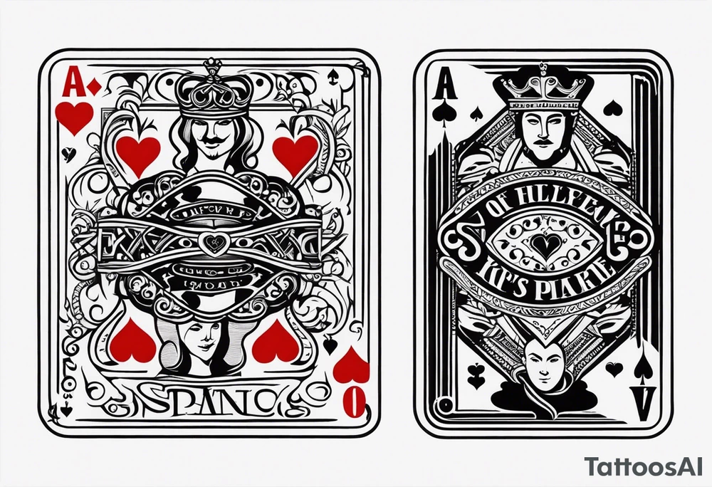one playing card with both queen of hearts and king of spades incorporated in extreme minimalistic style tattoo idea