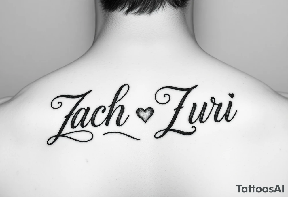combination of 2 names, zach/zachary and zuri, also add hearts or something to symbolize a deep bond and relationship tattoo idea