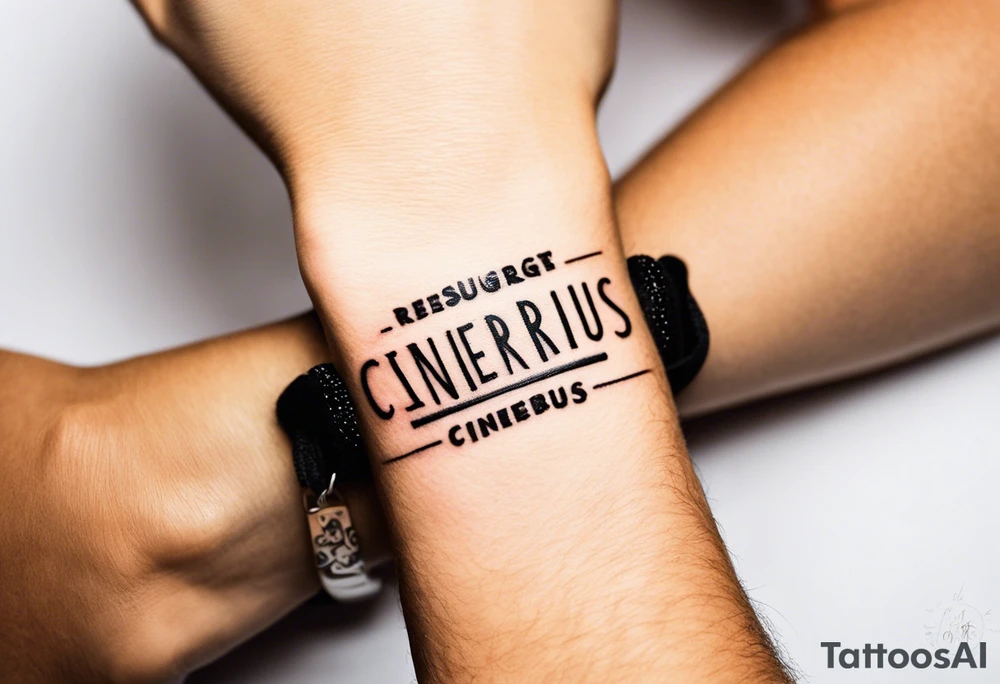 tattoo on a wrist saying "resurget cineribus". no other design except for the words tattoo idea