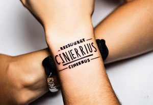 tattoo on a wrist saying "resurget cineribus". no other design except for the words tattoo idea