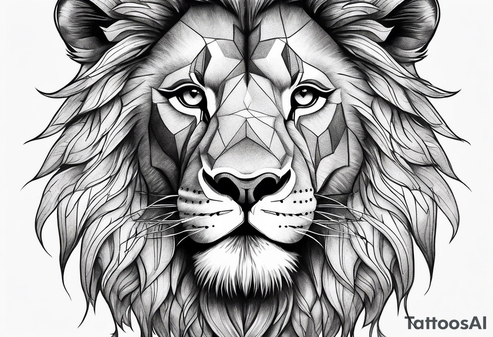 Lion face, half geometry tattoo idea