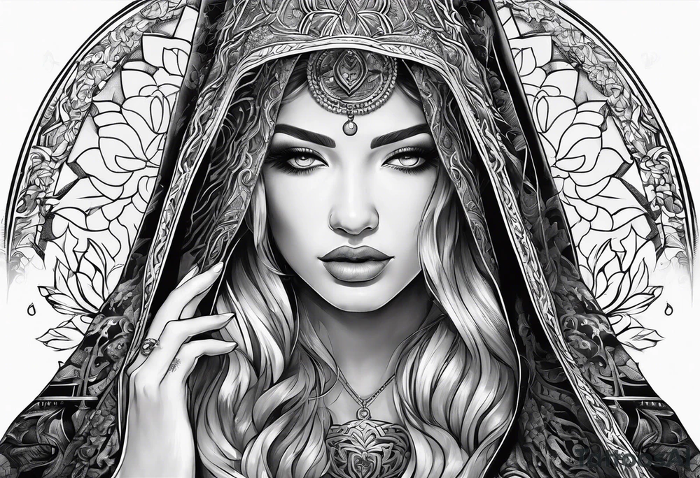 Praying woman in cloak tattoo idea