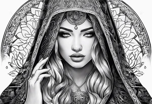 Praying woman in cloak tattoo idea