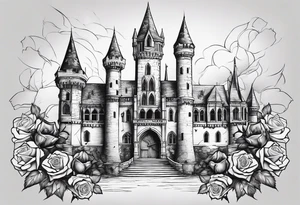 old broken gothic castle, broken sword, roses tattoo idea