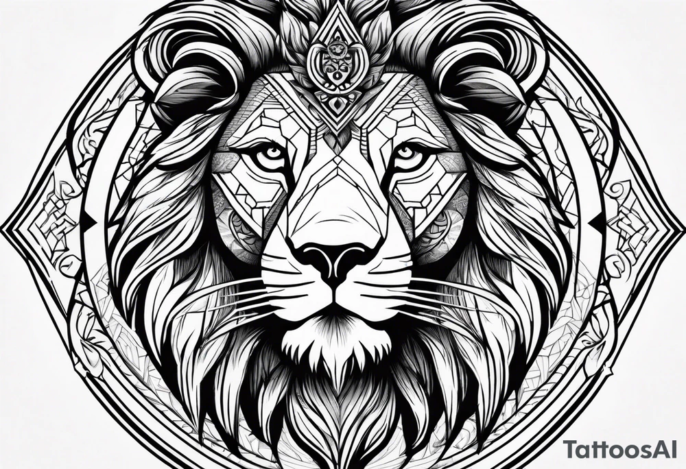 Lion traditional tattoo with cross tattoo idea