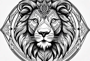 Lion traditional tattoo with cross tattoo idea