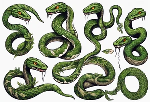 Snake covered in overgrown moss tattoo idea