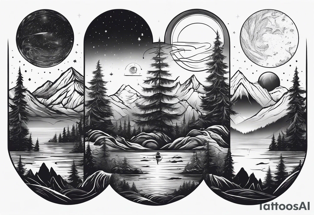 mountain and space line style tattoo idea