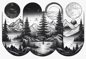 mountain and space line style tattoo idea