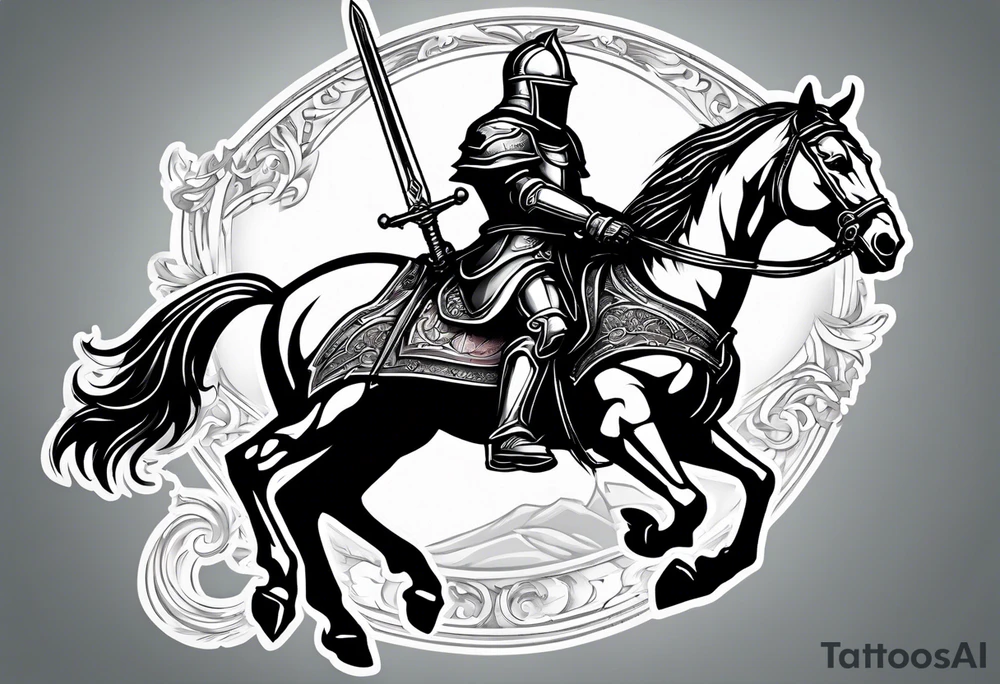 Templer knight on horse with sword an shield tattoo idea