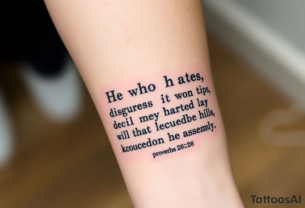 proverbs 26:25-26
He who hates, disguises it with his lips, And lays up deceit within himself,Their hatred may be concealed by deception, but their wickedness will be exposed in the assembly tattoo idea