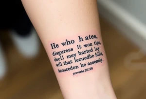 proverbs 26:25-26
He who hates, disguises it with his lips, And lays up deceit within himself,Their hatred may be concealed by deception, but their wickedness will be exposed in the assembly tattoo idea