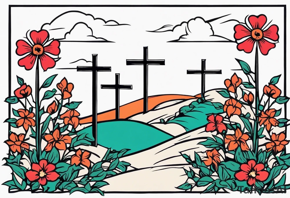 three crosses on hill


vintage flowers
old school vintage simple traditional design 



bold color simple tattoo idea