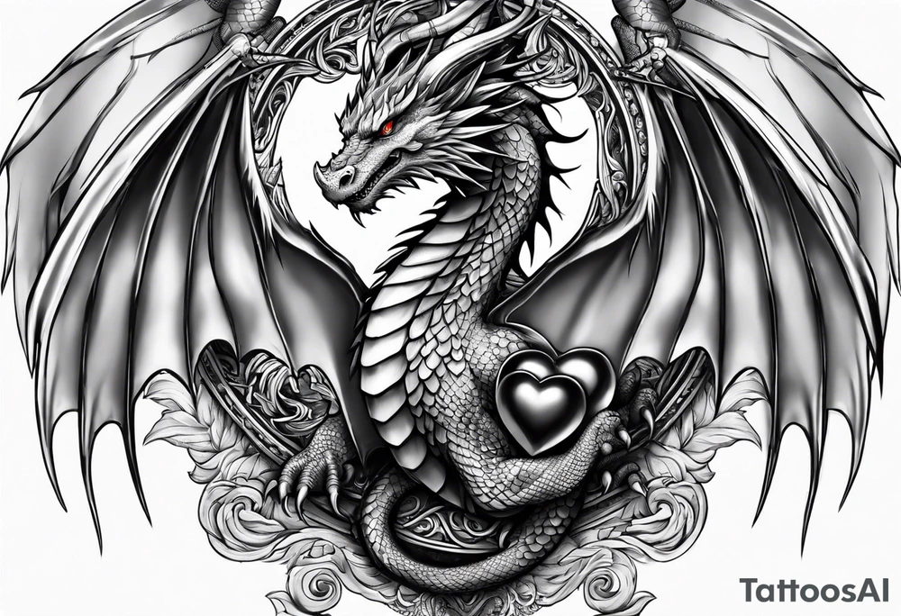 Dragon protecting a heart tattoo idea